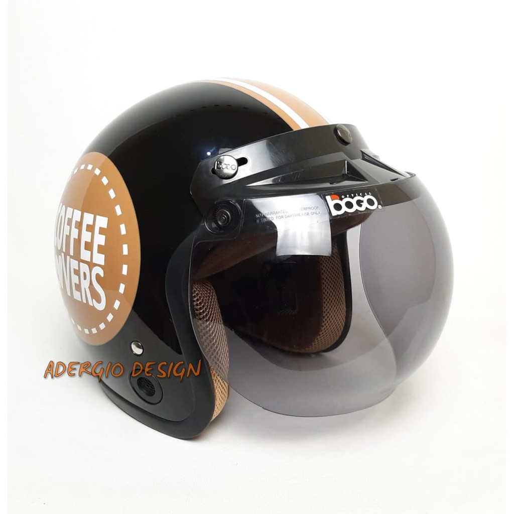 HELM BOGO Motif Coffee Lovers Hitam  Glossy  Full Cat  Retro 