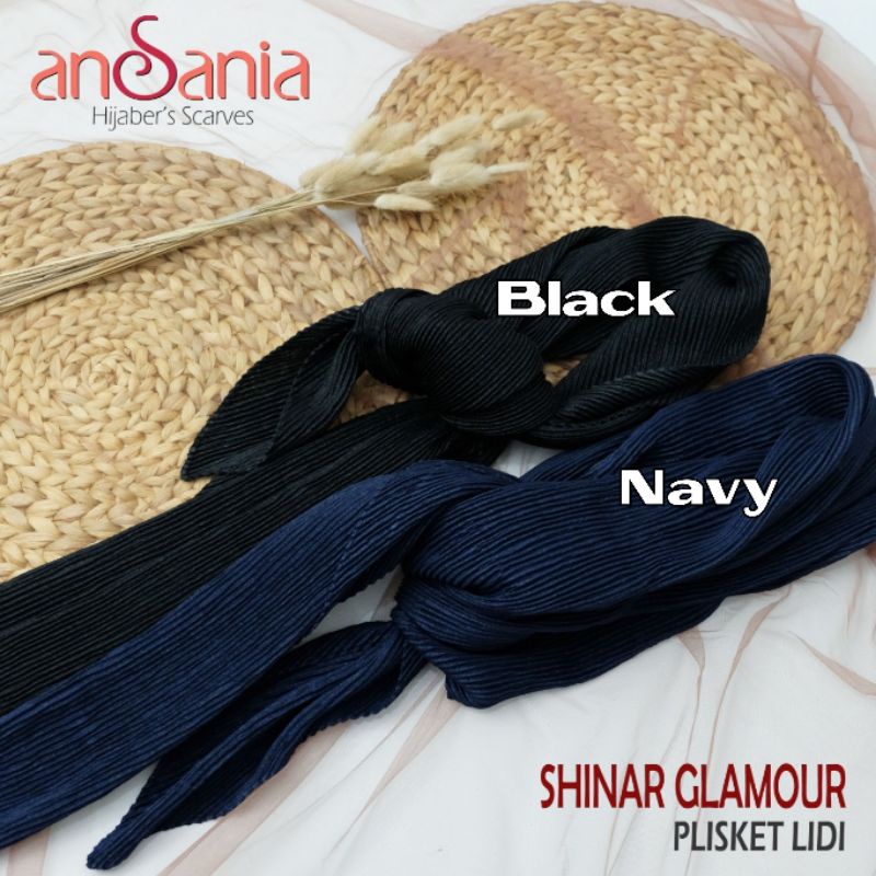 Jilbab Shinar Plisket Segi Empat Ansania-Black Shinar Plisket