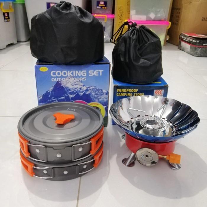 Paket Cooking set DS-308 dan kompor gunung windproof nesting outdoor