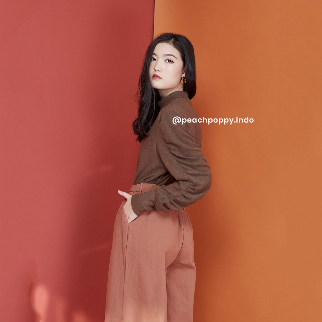 Peach Poppy Minji Top - Atasan Wanita Blouse Turtleneck Lengan Panjang Puff
