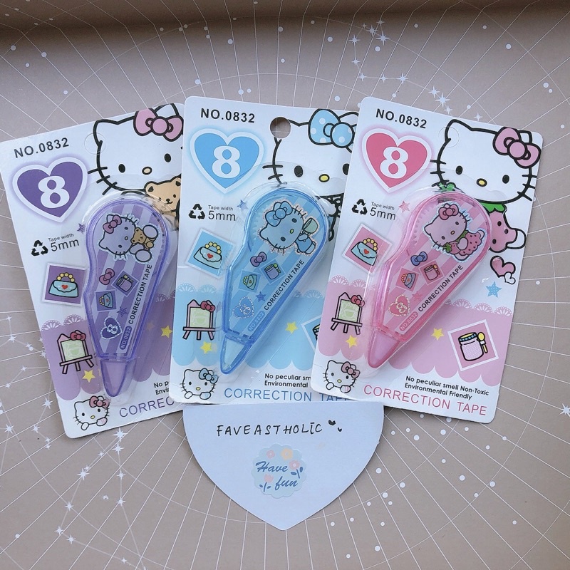 HELLO KITTY 1 Buah Mini Tip-x Roll Kertas Pita Koreksi Kecil Correction Tape Penghapus Biru Pink Ung