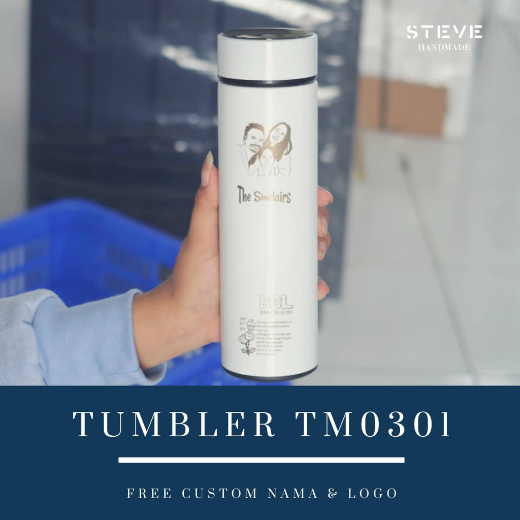 Botol minum stainless termos vacuum tumbler travel TM0301 White Custom Tahan Air Panas dan Dingin