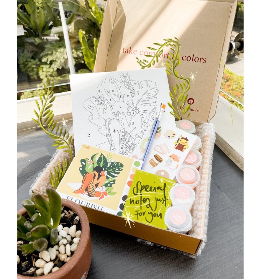 

(Ready) ▼ Paint By Number [Flourish] | ByPainters | Painting Set | 20x20cm Canvas & 8 Colour | Kit M