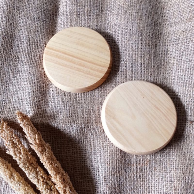 Tatakan Gelas / Wood Coaster Bahan Kayu Pinus diameter 10 cm