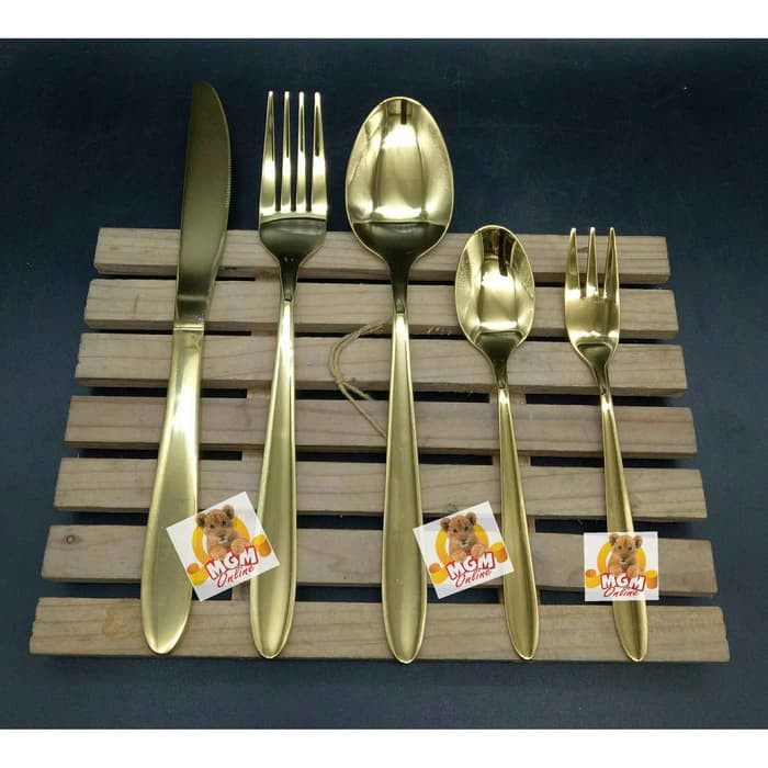 Sendok Teh Gold &amp; Garpu Kue Gold HOTEL Stainless Steel 18-10 emas