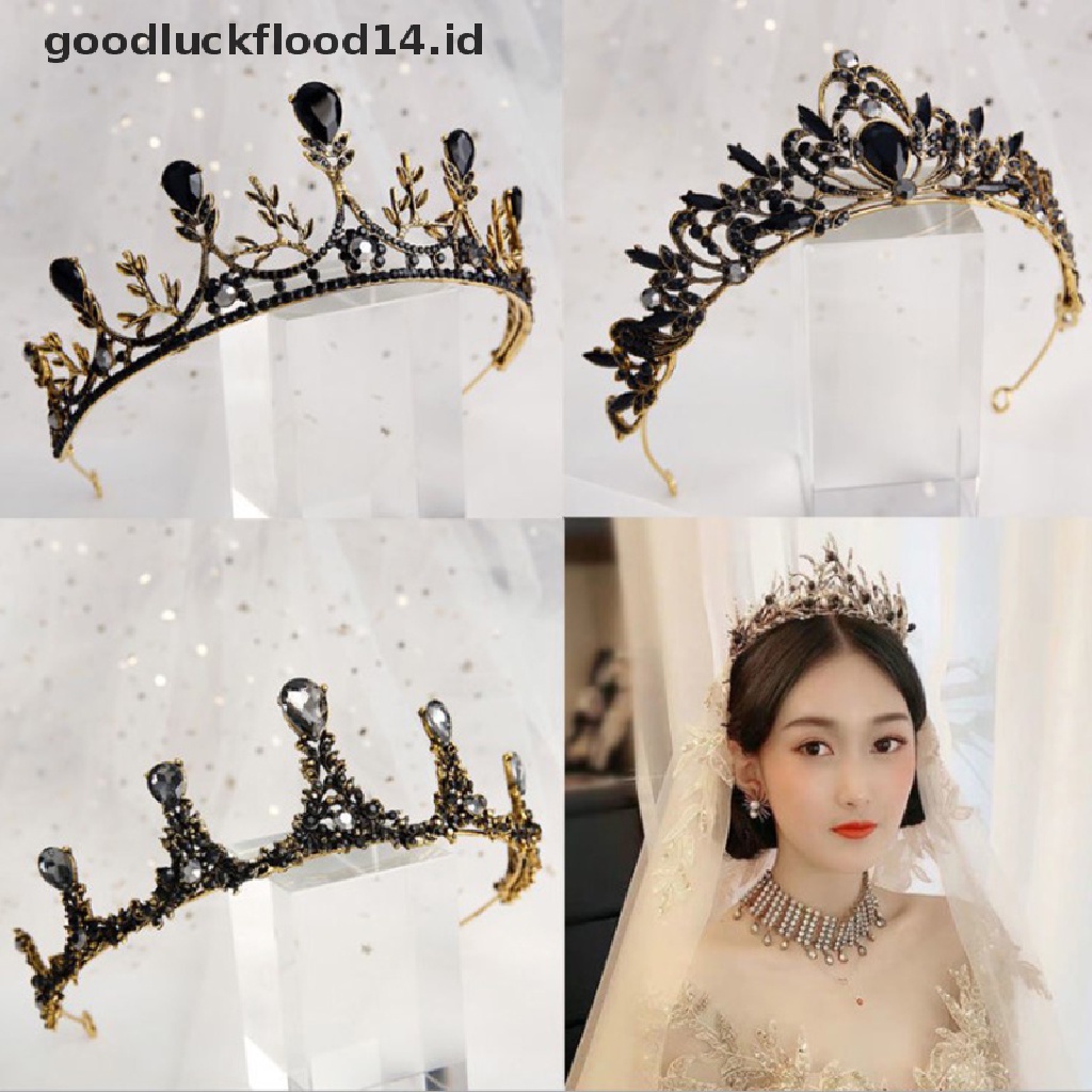 [OOID] 1pc bride retro black crystal crown queen tiara brides wedding jewelry ID