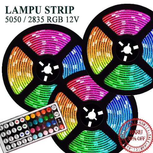 LAMPU LED STRIP 12V 2835 RGB 5 METER / 12V 5050 RGB 10 METER WARNA WARNI FREE ADAPTOR DAN REMOTE