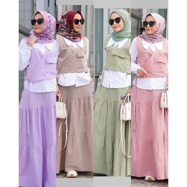 set rok 3 in 1 terbaru model gyl / set vest / set rok kemeja