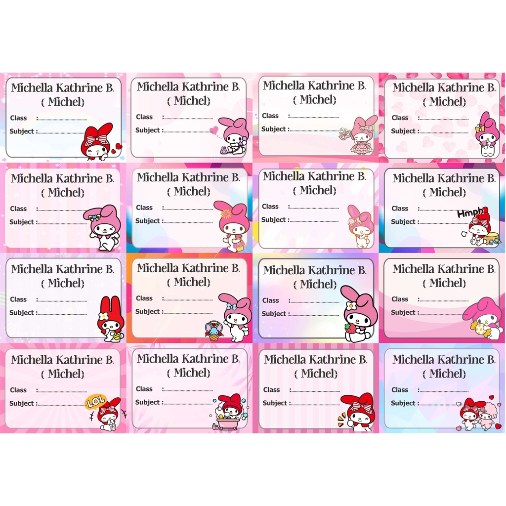 

My melody Label stiker buku nama kelas mapel custom