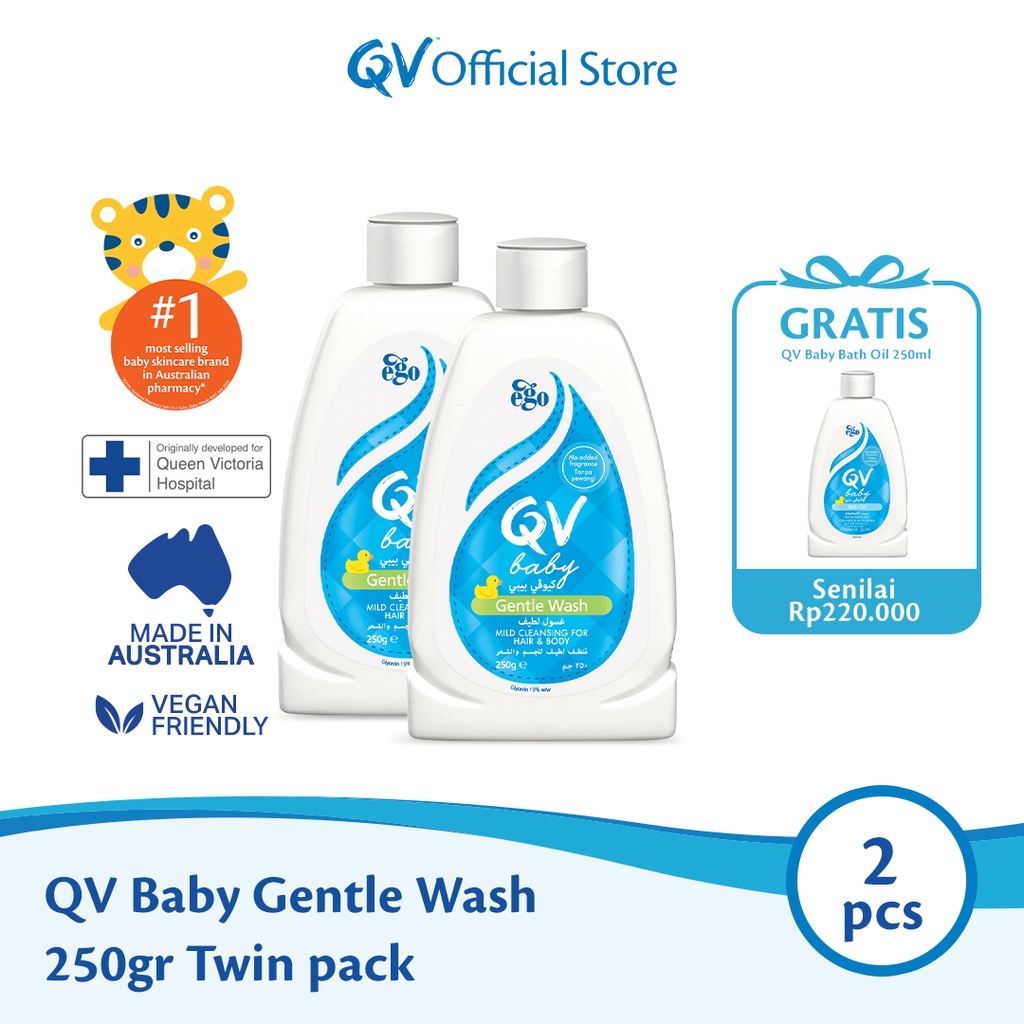 QV Baby Gentle Wash 250G At Twin pack Free QV Bath Oil 250ml