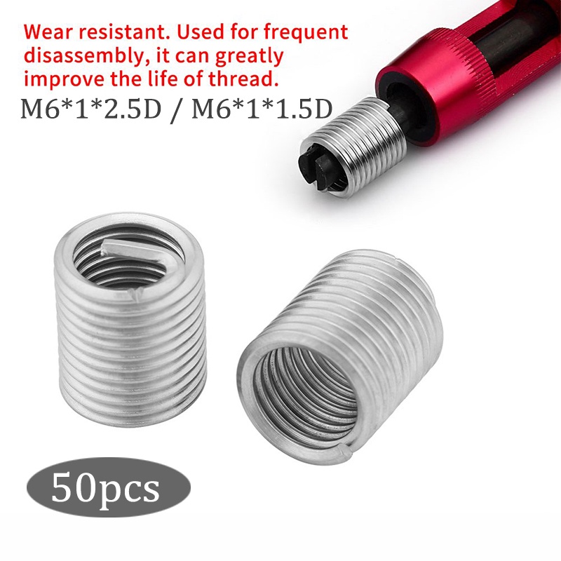 50PCS Recoil M6 Threaded Inserts M6 1.0 2.5D / Thread Repair Insert Kit / Helicoil M6