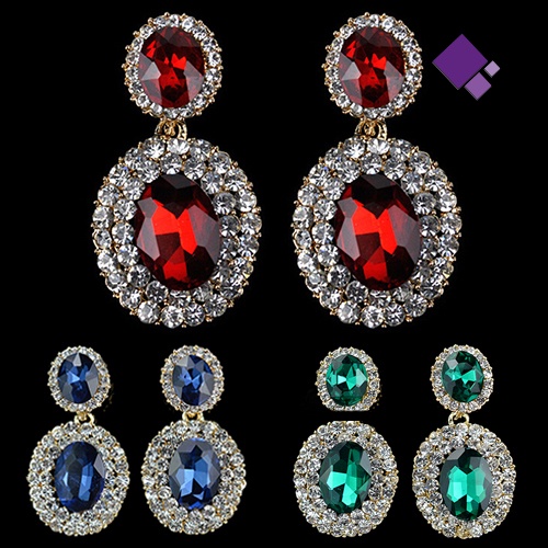 Anting Menjuntai Bentuk Oval Geometris Gaya Vintage Untuk Wanita