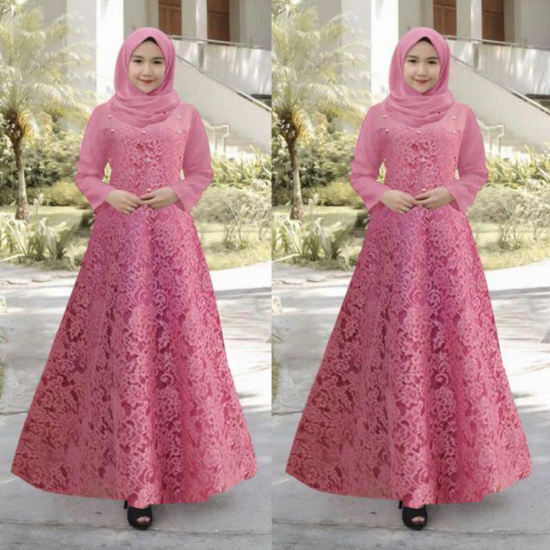 BAJU MAXI MAXY DRESS GAMIS WANITA PEREMPUAN MUSLIM BRUKAT BROKAT BUNGA IMPORT PREMIUM PESTA KONDANGA
