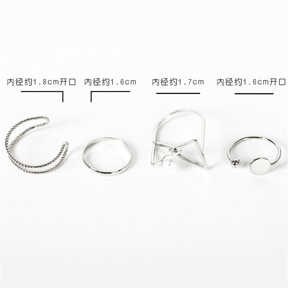 4pcs Set Perhiasan Cincin Metal Simple Model Segitiga Hipster untuk Wanita