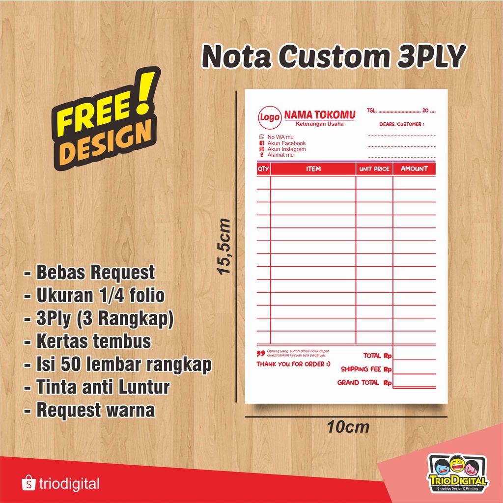 

Nota Custom Usaha Olshop 3ply 3rangkap