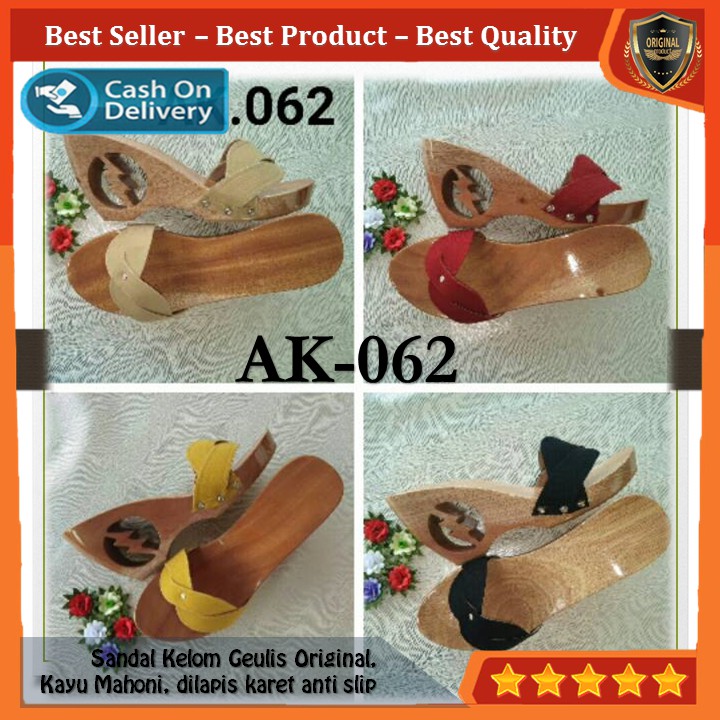 Kelom Gelis Wedges Sandal Wanita Terompah Sendal Kayu Modern, Kelom Geulis Model No AK062 COD