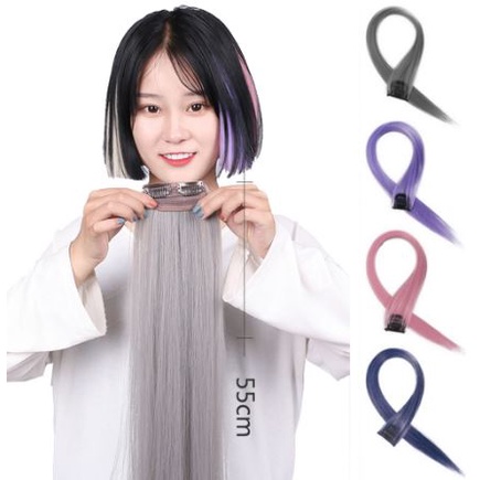 Highlight ombre gradasi tebal lebar clip on 55cm hair clip warna-warni rambut palsu klip