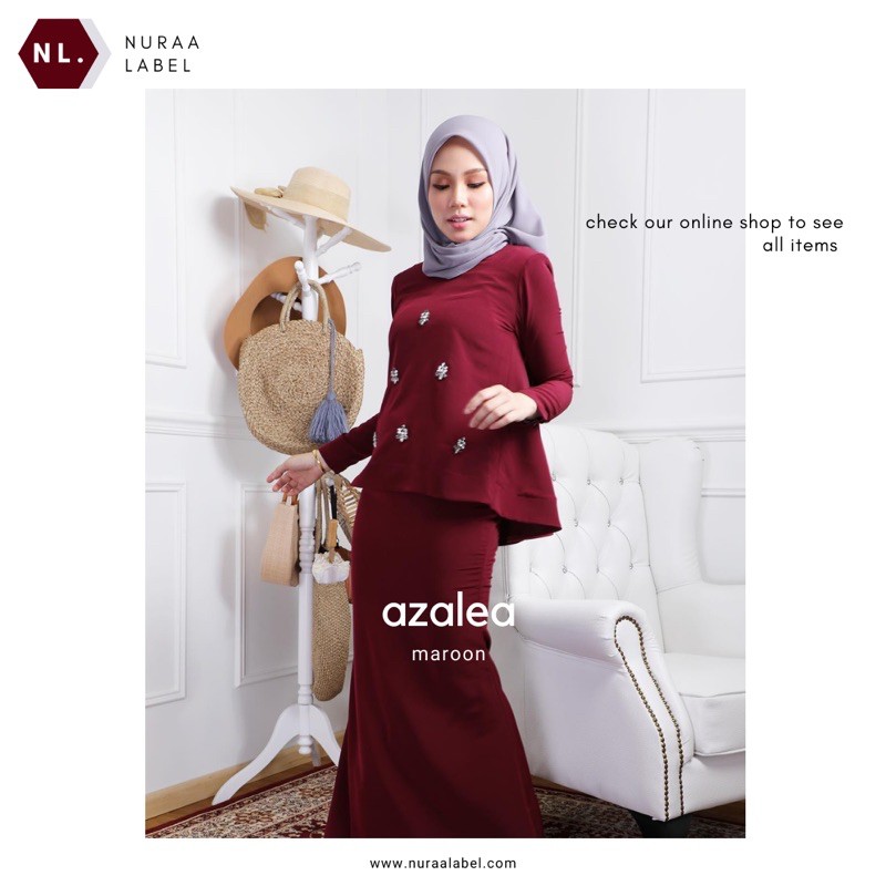 NURAALABEL - AZALEA MAROON DRESS GAMIS BAJU KURUNG MELAYU WANITA MODERN GAYA MALAYSIA DENGAN PAYET M