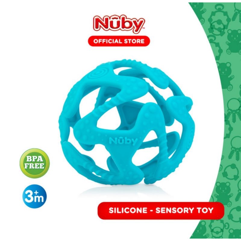 Nuby Baby Teether Tuggy Ball Mainan Sensori Silikon/Gigitan Bayi