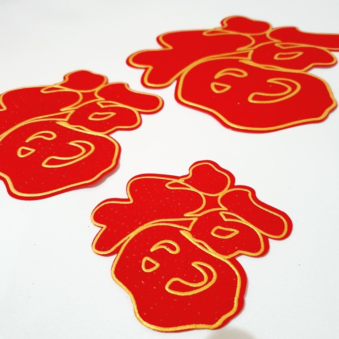 Stiker Merah Fu Hoki Sticker 3D Murah Tempelan Parcel Kado Imlek Fuk Harga Grosir Termurah