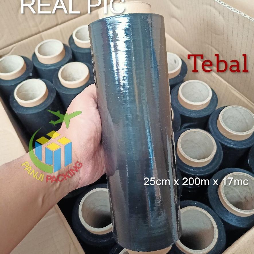 

[PRODUK KQIKJ] Stretch FIlm Hitam 25cm x 200m Plastik Wrapping Tebal Plastic wrap Bungkus koper Bandara Black WZD
