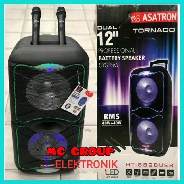 Speaker meeting portable WIRELESS ASATRON HT 8890 USB  TORNADO 2 x 12 inch