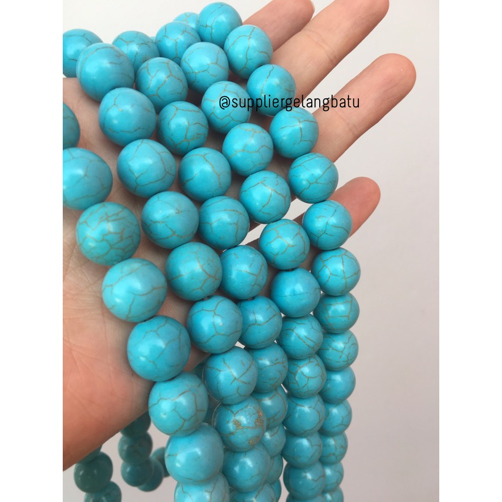 bahan soft blue pirus 14mm natural phyrus howlite serat emas gold akik aksesoris grosir bahan craft