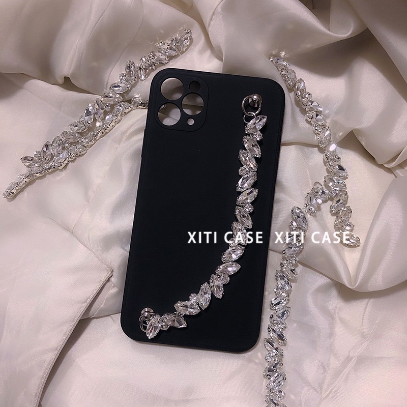 Black &amp; Beige with Crystal Holder Softcase for iphone 7/8+ XS XS Max XR 11 Pro Max 12 Pro Max