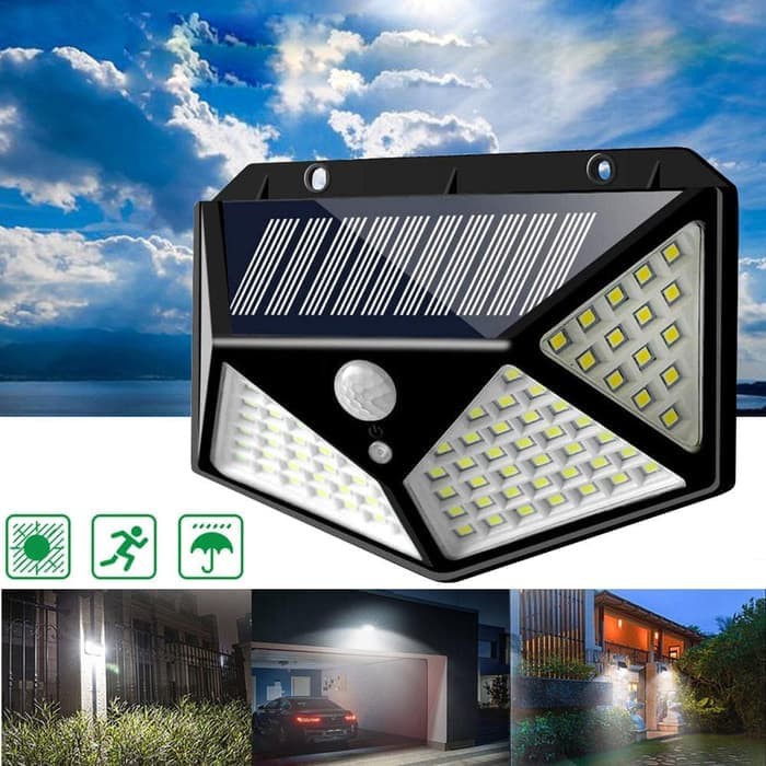 100 LED LAMPU TAMAN DINDING OUTDOOR Motion Detector Solar Cell