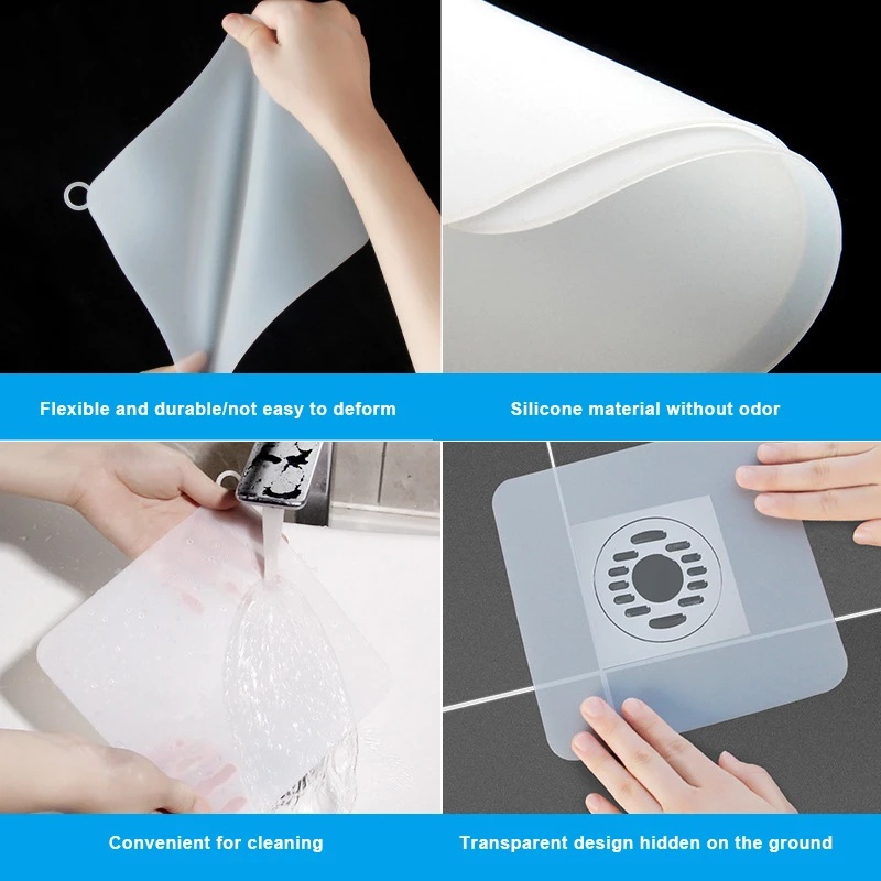 Pad Penutup Saluran Pembuangan Lantai Bahan Silikon Anti Bau Dengan Gagang Untuk Kamar Mandi