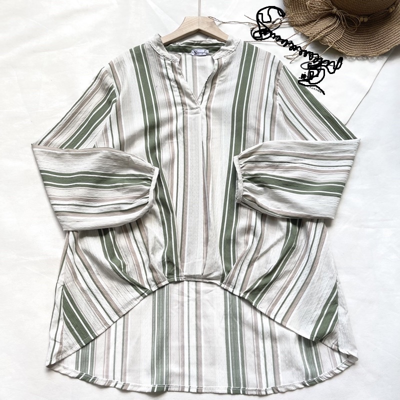 IL - PEVITA STRIPE RAINBOW SHIRT / BLOUSE GARIS OVERSIZE WANITA / BLOUSE STRIPE OVERSIZE