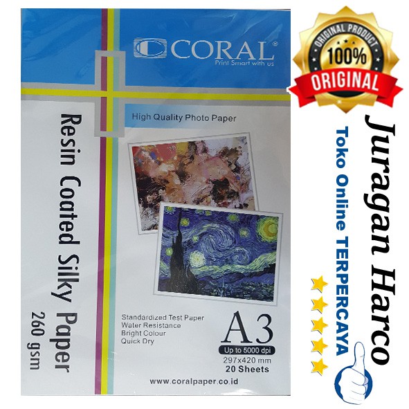 

Coral Resin Coated Silky Paper A3 260 gsm 20 sheets