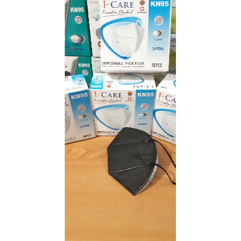 Masker I care/Chasa Kn95 warna Hitam 1 box / isi 10 pcs Earloop/ 5 lapis