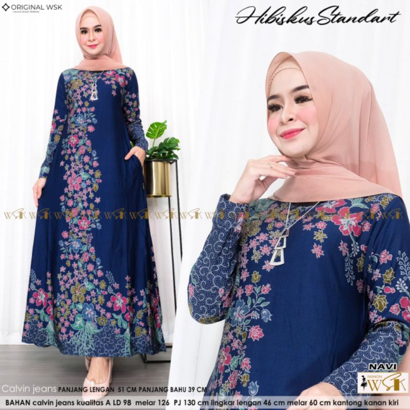 Gamis Calvin Jeans Terbaru Hibiskus Maxy Gamis Printing Jumbo Dress Kondangan Terbaru Fashion Wanita