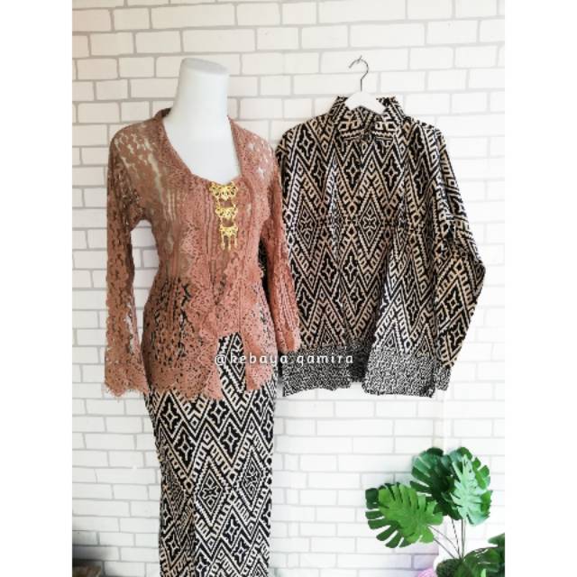 Setelan kebaya dan batik  couple  brokat semi france lengan 