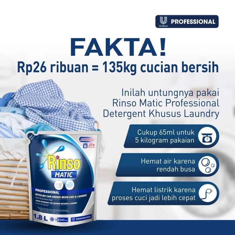 RINSO MATIC DETERJEN CAIR KONSENTRAT SABUN CUCI BAJU DETERJEN MESIN CUCI TOP LOADING &amp; FRONT LOADING