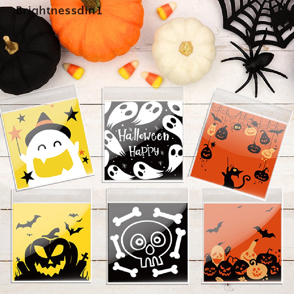 100 Pcs Kantong Plastik Kemasan Permen / Kue Kering / Biskuit / Snack Motif Halloween 1 In 1