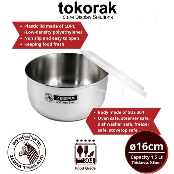 FOOD STORAGE 16 CM EXTRA ZEBRA 110421 TEMPAT SIMPAN MAKANAN STAINLESS