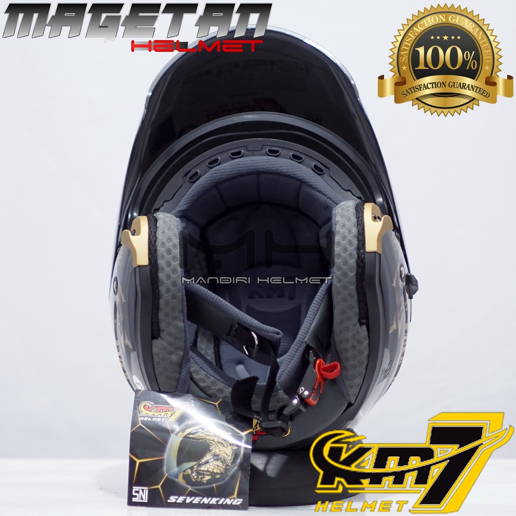 (Paket ganteng spoiler) HELM KM7 SEVEN KING BLACK GLOSSY SILVER-4