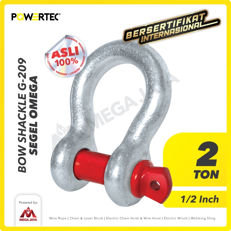 POWERTEC Bow Shackle Omega G209 2 Ton - 1/2" Segel Screw Pin