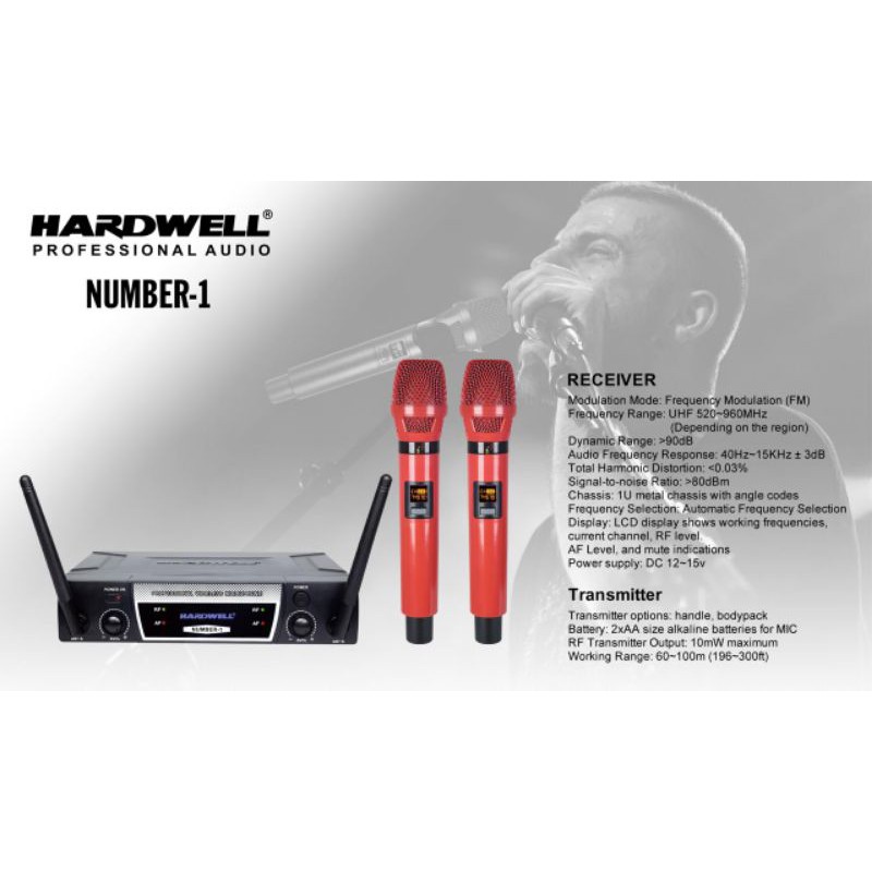 MIC KARAOKE MICROPHONE WIRELESS HARDWELL NUMBER-1 NUMBER 1 MIK HANDHELD