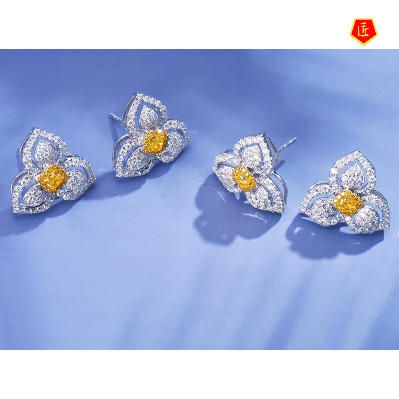 [Ready Stock]Affordable Luxury Fashion Three Petals Yellow Diamond Ear Studs