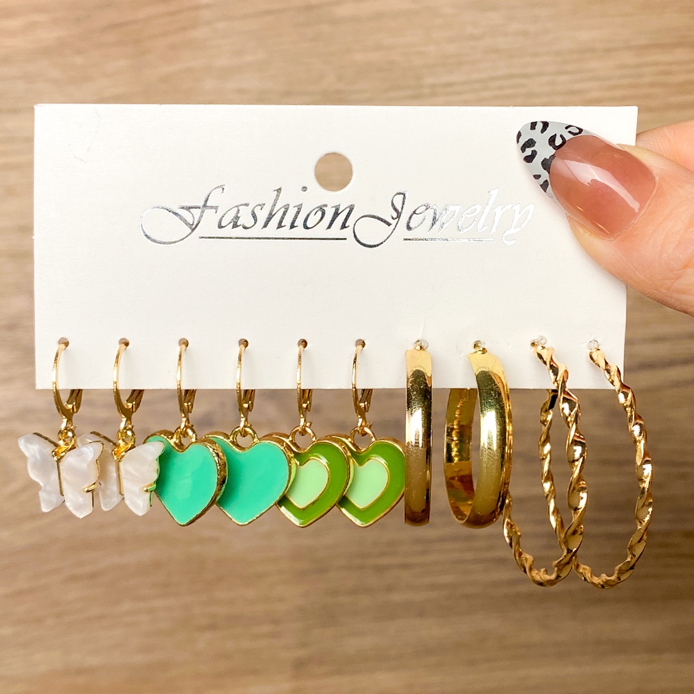 10pcs / Set Anting Bentuk Hati Kupu-Kupu Bahan Resin Akrilik Y2K Warna-Warni Untuk Wanita