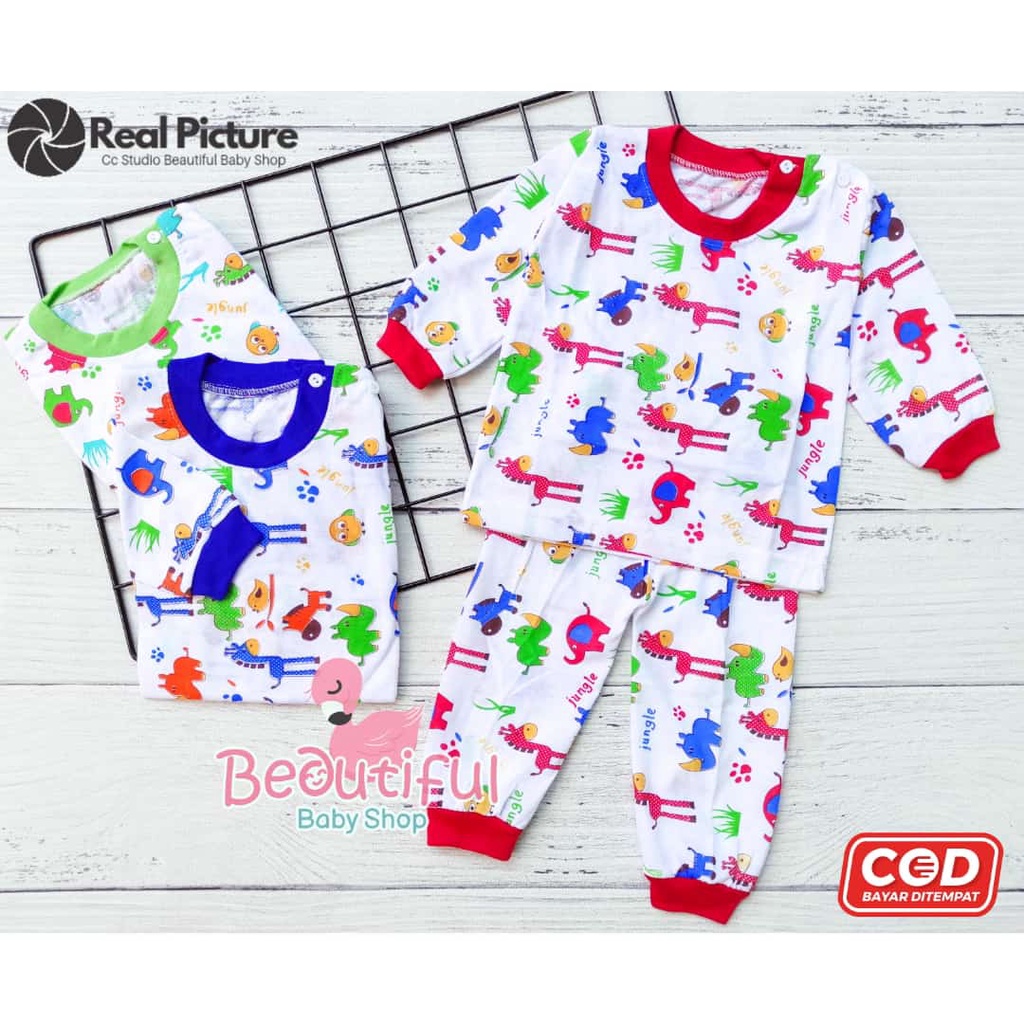 Setelan Baju Bayi Panjang Motif Animals / Setelan Piyama Bayi / Baju Bayi Panjang Merk Viori / Baby.ou