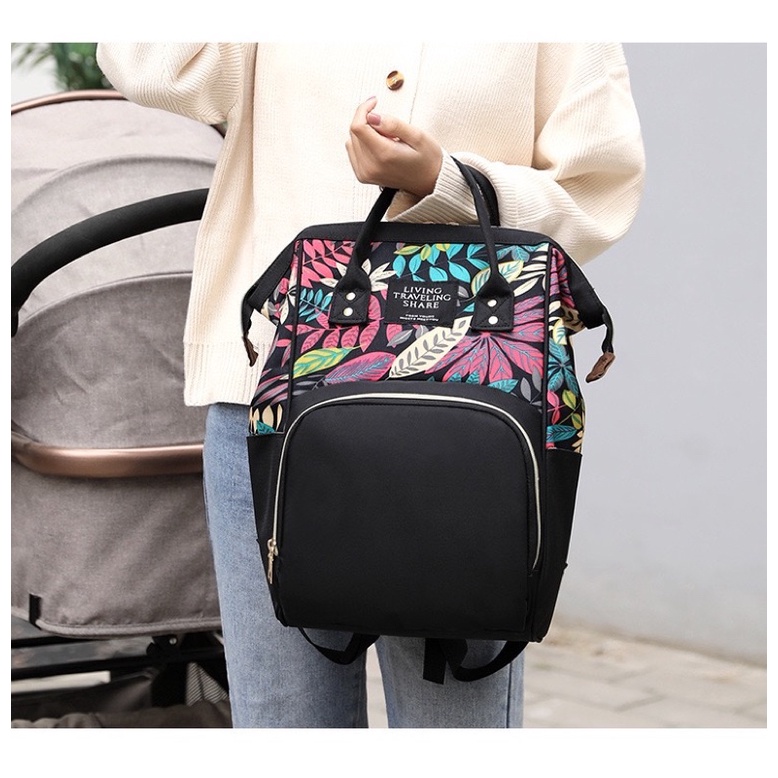 TAS BAYI 6007 - Tas Bayi LTS DAUN Tas Bayi Multifungsi Perlengkapan Popok Diaper Bag Ransel Backpack - H1