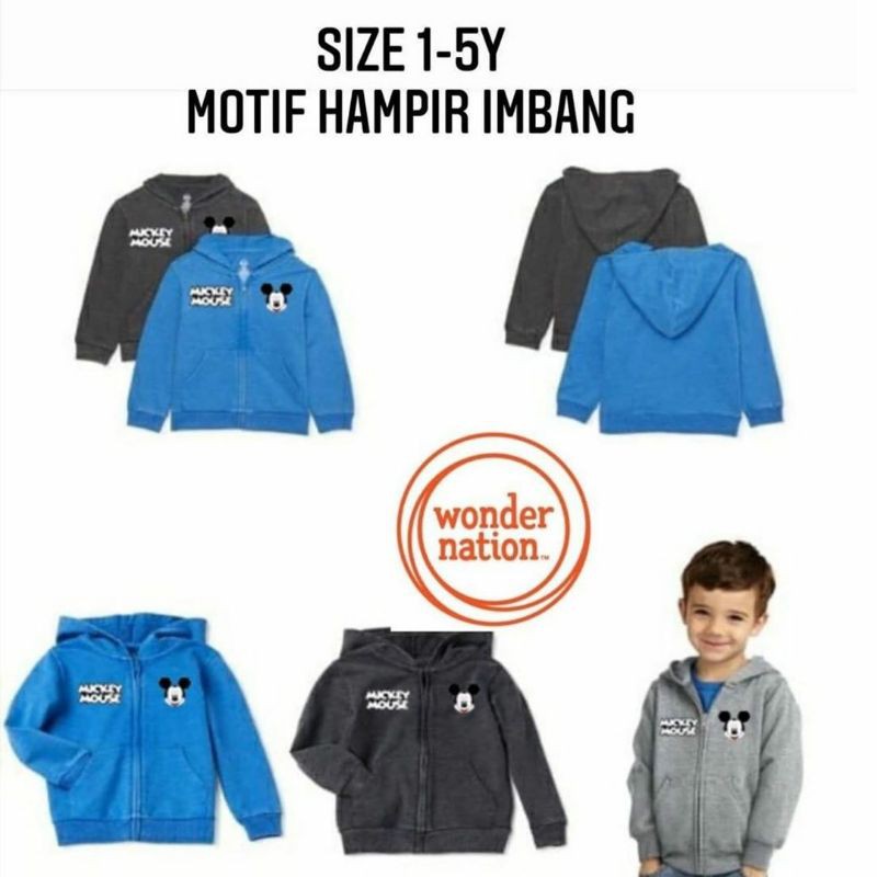 Wonder Nation Jacket Hoodie Toddler | Jaket Anak Laki Laki Mickey Mouse