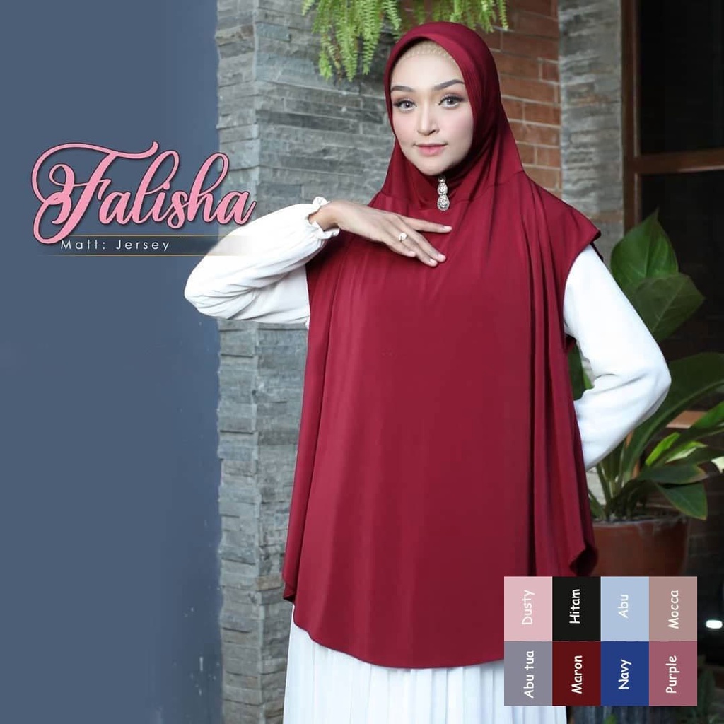 Khimar Bergo Syari Falisha Jumbo Kerudung Tangan Panjang / Jilbab Instan-1