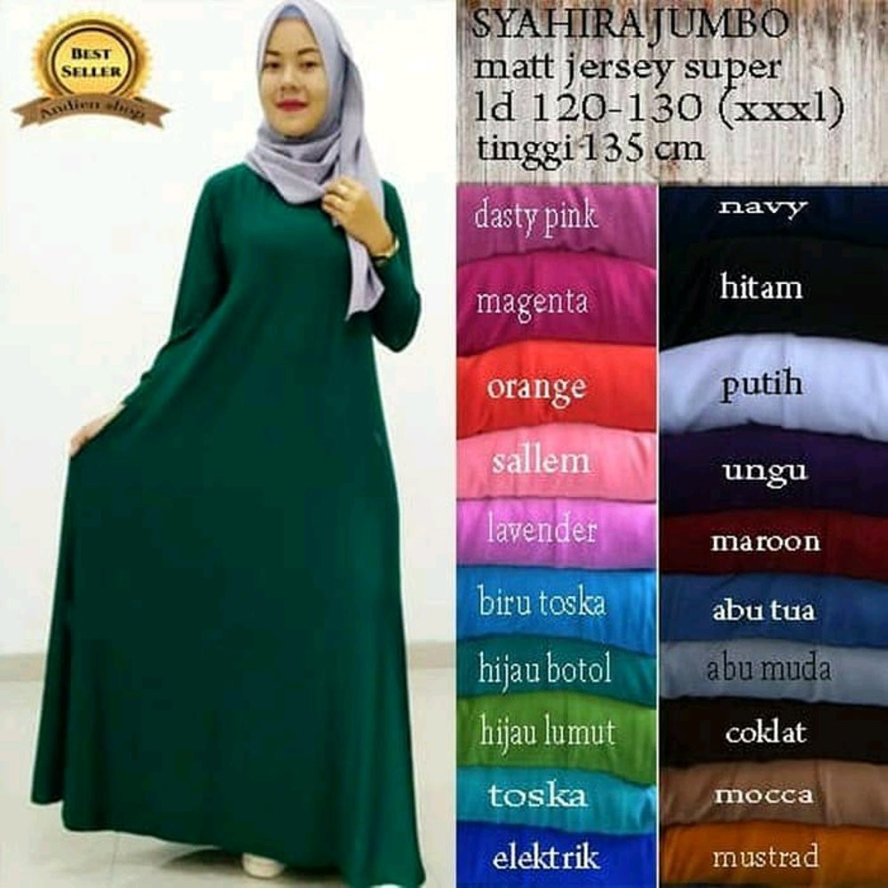 TERLARIS Baju Gamis Wanita Jumbo Terbaru Polos Matt Jersey muslimah