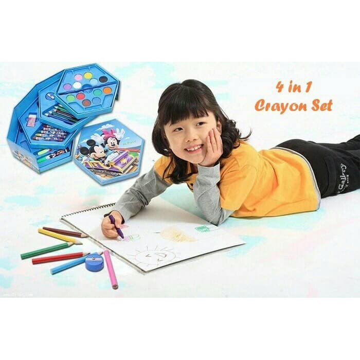 

me210 Satu Set Peralatan Mewarnai 4in1 Crayon Set Mickey Isi 46