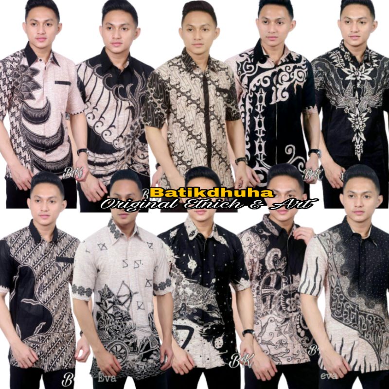 HEM BATIK PRIA MONOKROM / HEM BATIK DUONG / KEMEJA BATIK HITAM MANIS